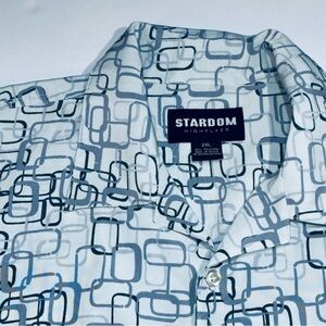 Stardom High flyer Men's Short Sleeve Blue  Button Up Geometric 2XL Retro